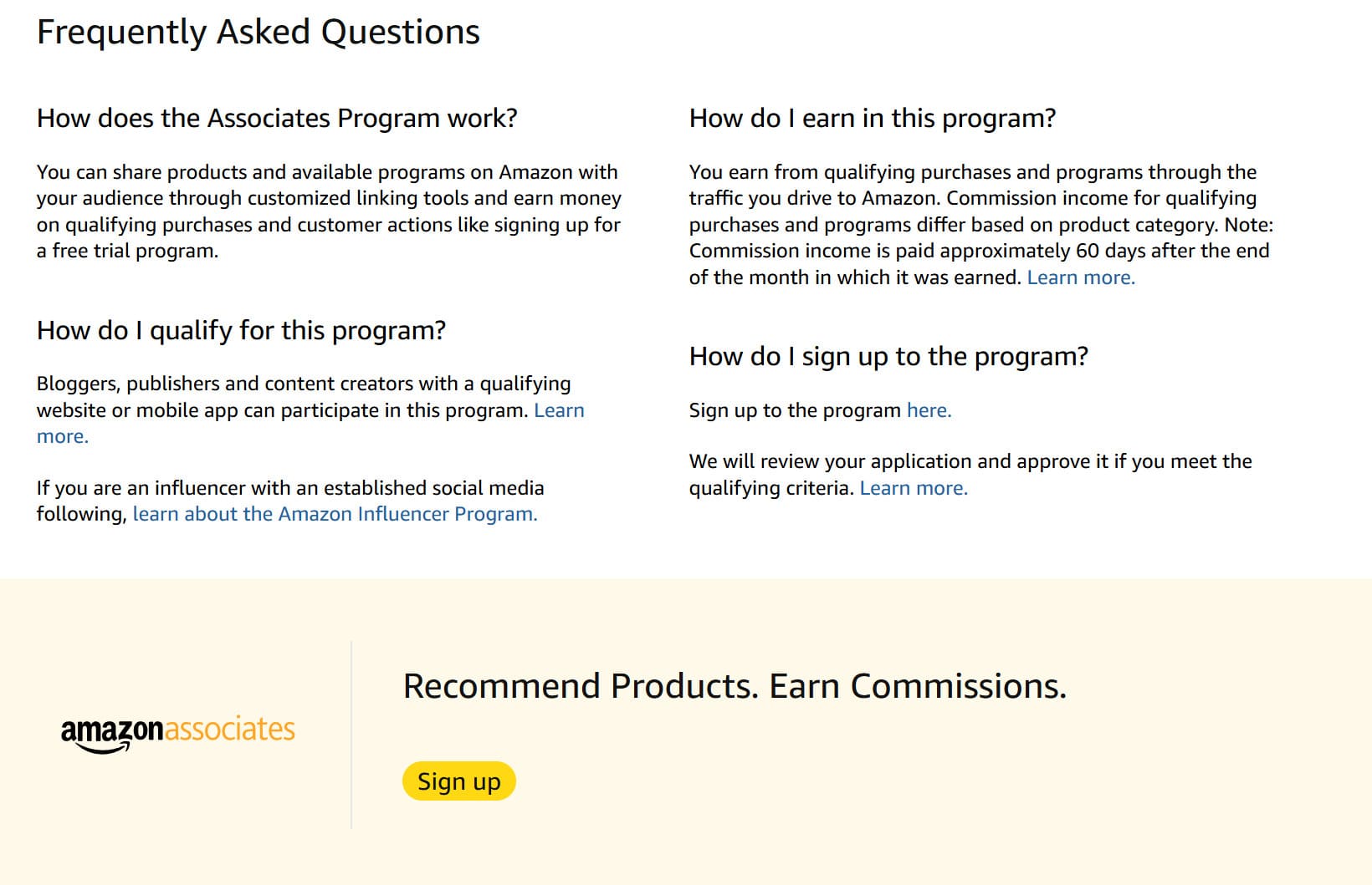 Frequently Asked Questions. Screenshort on affiliate-program.amazon.com
