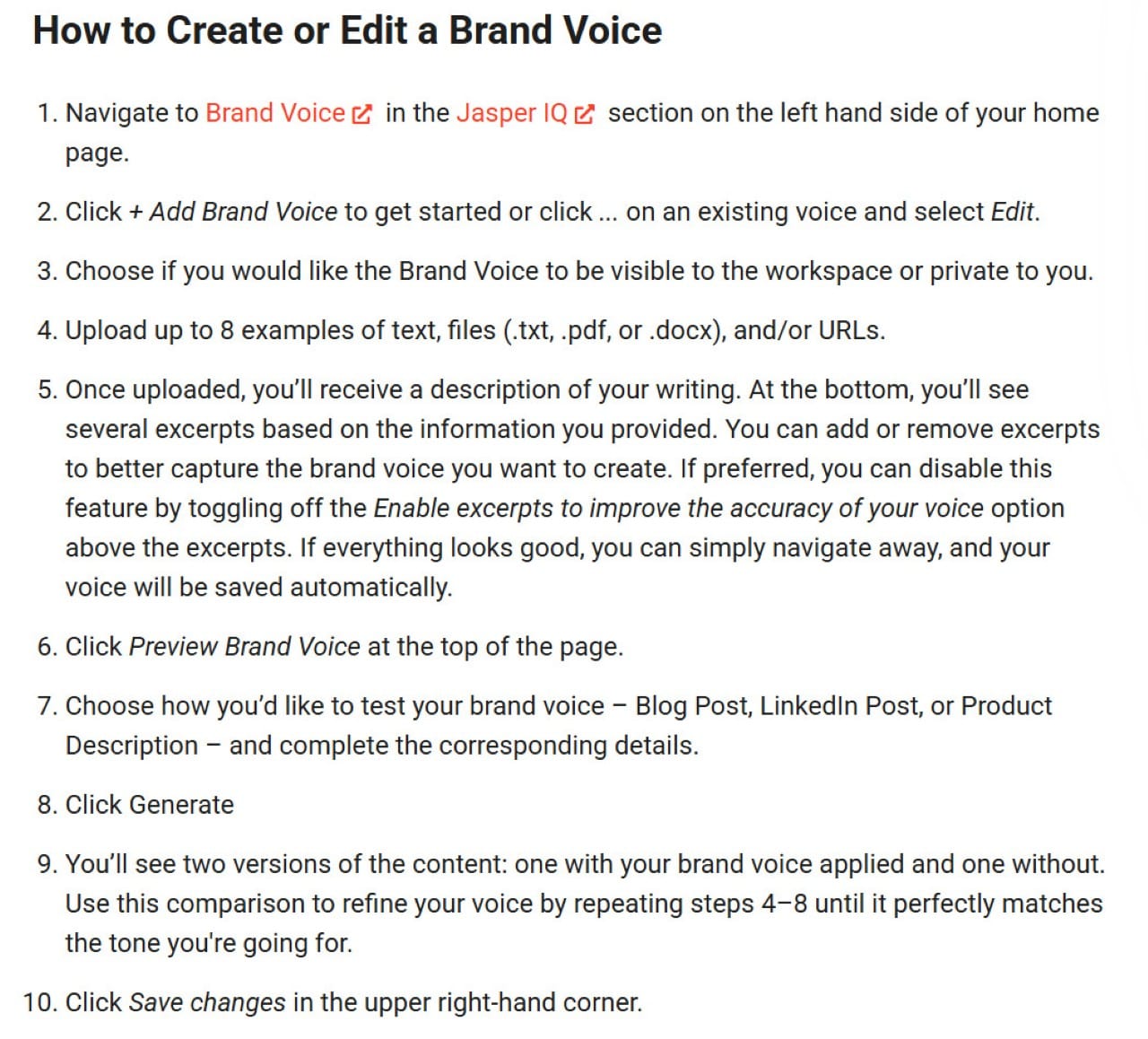 How to create or Edit a brand voice