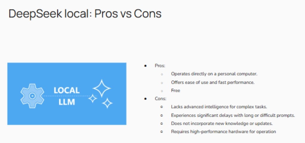 A presentation slide listing the pros and cons of