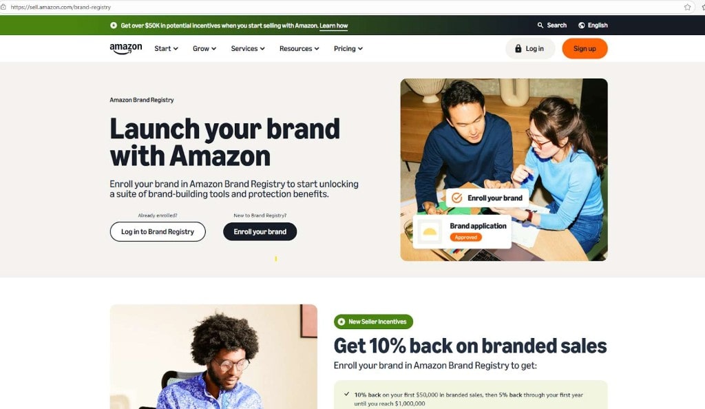 Source: Amazon. Brand Registry page highlighting 