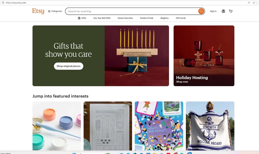 Etsy. Homepage featuring 