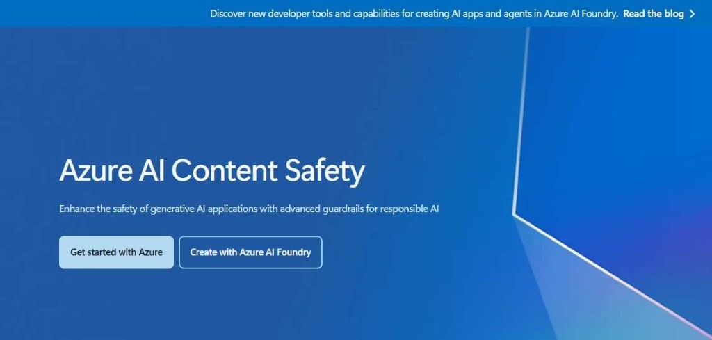 Screenshot of Microsoft Azure AI Content Safety webpage, emphasizing responsible AI guardrails.