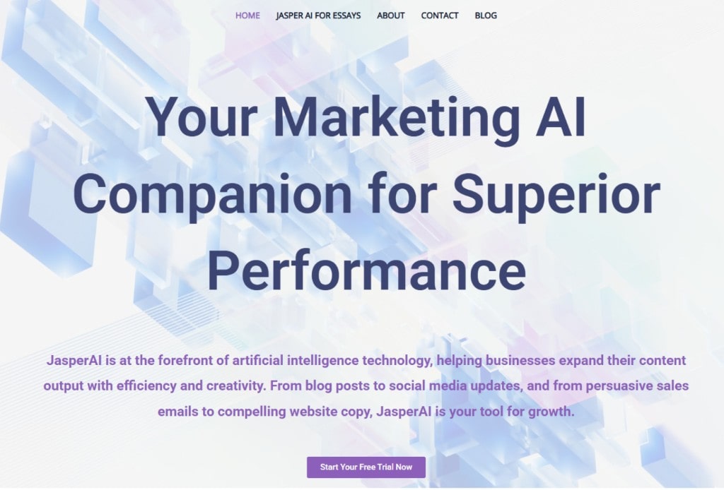 The homepage of a website for a marketing AI tool with the headline