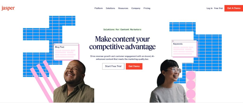 The Jasper AI website homepage with the headline