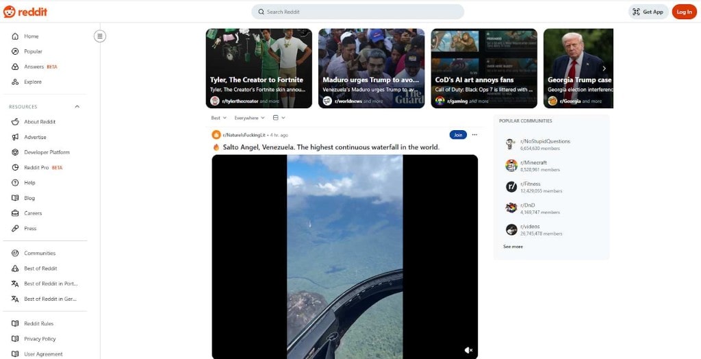 Screenshot of Reddit homepage with viral video post. Example of high-impact content for 2025 community-driven strategy.