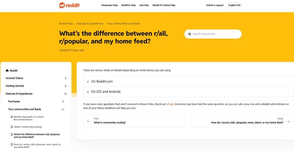 Official Reddit Help page detailing feed differences (r/all, r/popular). Essential knowledge for 2025 visibility strategy.
