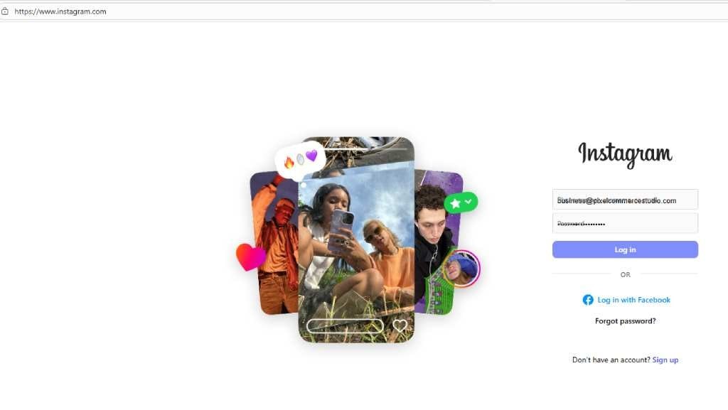 Screenshot of Instagram login page w/ montage of high-engagement video content. Key visual for 2025 Instagram strategy insights.