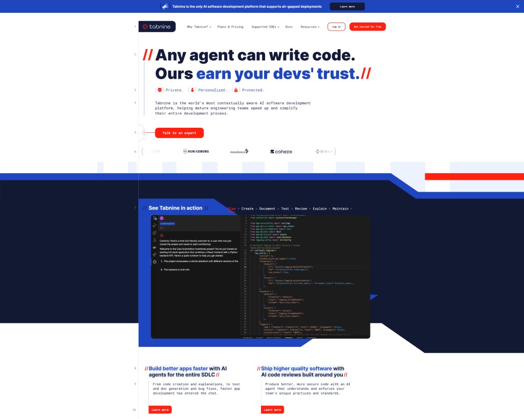 Tabnine offer a powerful AI-driven coding assistant