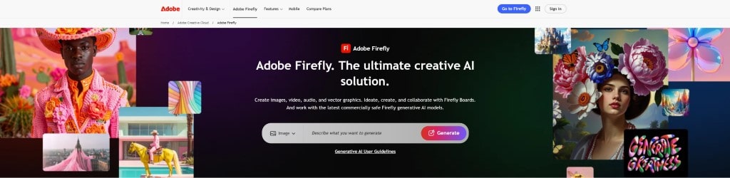 Adobe Firefly offers a free web-based platform for generative A